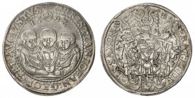 SAXE-ALBERTINE LINE: Christian, Johann Georg, & August, 1591-1611, AR thaler (28.88g), Dresden, 159Z, Dav-9820A, KM-MB314., VF.