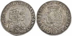 SAXE-ALBERTINE LINE: Johann Ernst, 1662-1683, AR 2/3 thaler (15.51g), 1675, KM-549, Dav-805, initials CR, fairly well struck, attractive, original ton...