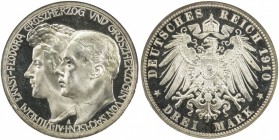 SAXE-WEIMAR-EISENACH: Wilhelm Ernst, 1901-1918, AR 3 mark, 1910-A, KM-176, commemorating Wilhelm Ernst's second marriage to Feodora, NGC graded PF64 U...