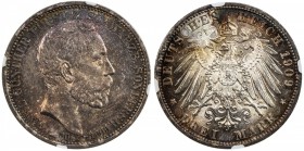 SCHWARZBURG-SONDERSHAUSEN: Günther Victor, 1909-1918, AR 3 mark, 1909-A, KM-154, J-170, Death of King Karl Günther, lovely toned example! NGC graded M...