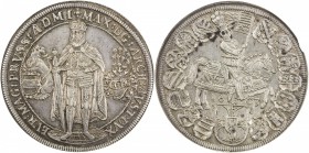 TEUTONIC ORDER: Maximilian I, of Austria, 1590-1618, AR thaler, Hall, 1603, KM-3, Dav-5848, armored & mantled figure of Maximilian holding sword // mo...
