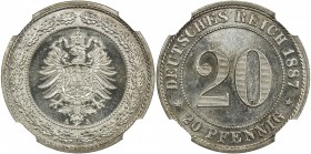 GERMANY: Kaiserreich, 20 pfennig, 1887-A, KM-9.1, a superb example! NGC graded MS65.