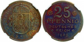 GERMANY: Kaiserreich, AE 25 pfennig, 1908, Schaaf-18/G5, pattern in copper by Karl Goetz, NGC graded PF63 RB.
