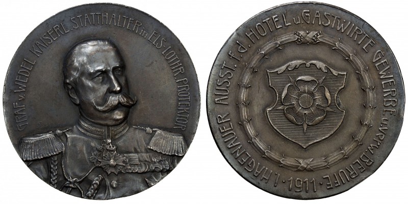GERMANY: AR medal, 1911, 50mm, silver medal by Isler, Strasbourg, GRAF v. WEDEL ...