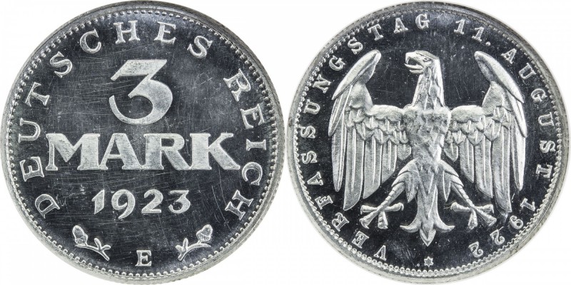 GERMANY: Weimar Republic, 3 mark, 1923-E, KM-29, aluminum issue, NGC graded PF64...