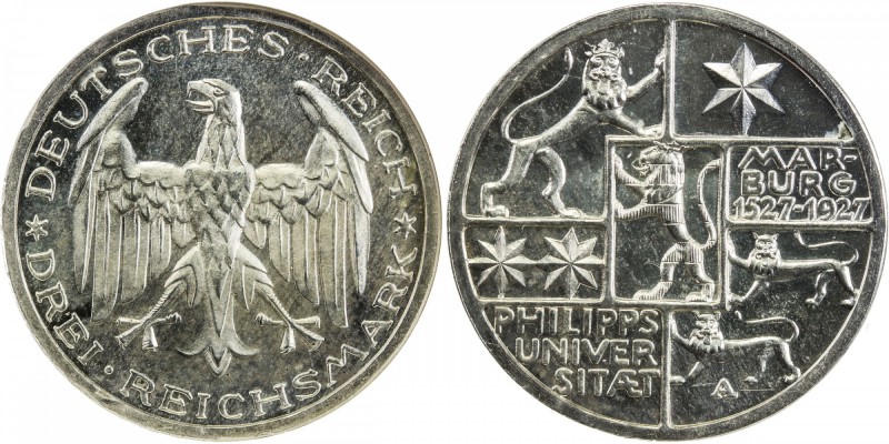 GERMANY: Weimar Republic, AR 3 mark, 1927-A, KM-53, 400th Annivesary of Phillips...