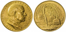 GERMANY: AV medal (4.84g), 1929, Kienast-432, Slg. Böttcher 6135, 23mm .985 fine gold medal for the Death of Gustav Stresemann, German Foreign Ministe...