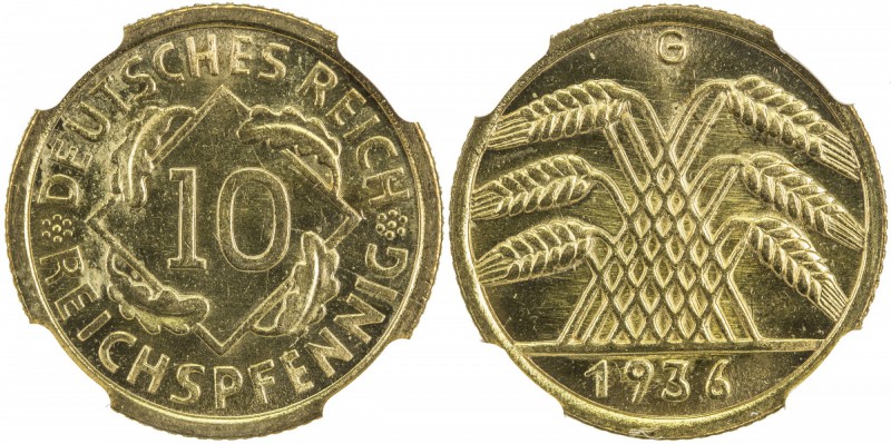 GERMANY: Third Reich, 10 pfennig, 1936-G, KM-39, last year of the old Weimar Rep...