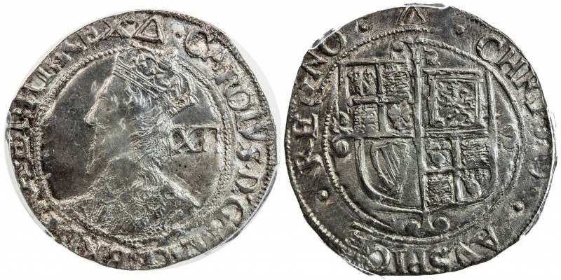 ENGLAND: Charles I, 1625-1649, AR shilling, S-2799, triangle mintmark, struck 16...