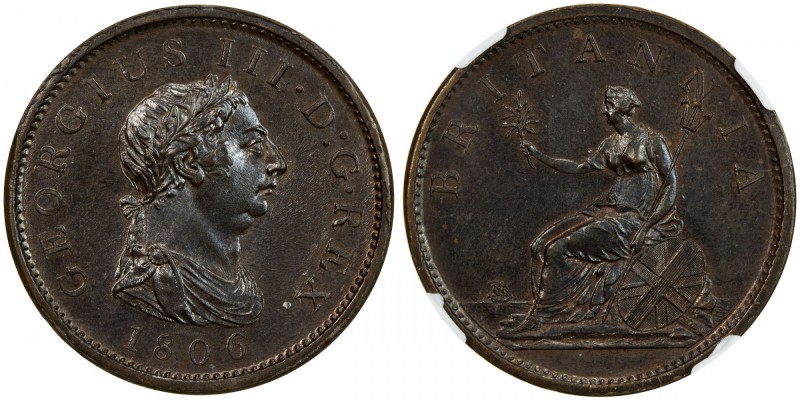GREAT BRITAIN: George III, 1760-1820, AE penny, Soho mint, 1806, KM-663, NGC gra...