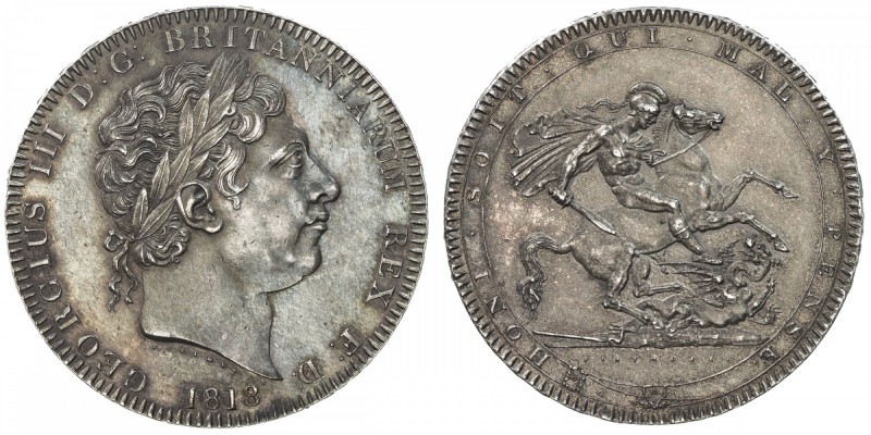 GREAT BRITAIN: George III, 1760-1820, AR crown, 1818, S-4787, KM-675, regnal yea...