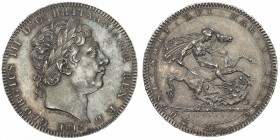 GREAT BRITAIN: George III, 1760-1820, AR crown, 1818, S-4787, KM-675, regnal year LVIII on edge, boldly struck with some reflectivity in the fields, a...
