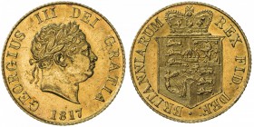 GREAT BRITAIN: George III, 1760-1820, AV ½ sovereign, 1817, S-3786, choice AU.