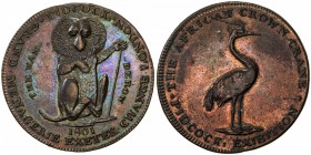 GREAT BRITAIN: AE halfpenny token (9.72g), 1801, D&H-458, Atkins-340, Pidcock's Exhibition, Middlesex, wanderow // crane, cleaned long ago, mostly ret...