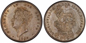 GREAT BRITAIN: George IV, 1820-1830, AR shilling, 1825, S-3812, KM-694, bare head, lovely old toning, PCGS graded MS63.