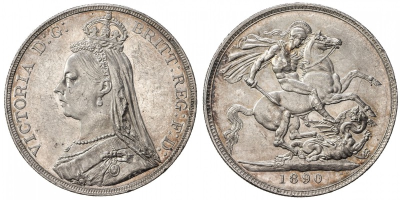 GREAT BRITAIN: Victoria, 1837-1901, AR crown, 1890, S-3921, KM-765, AU.