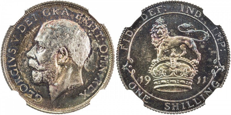 GREAT BRITAIN: George V, 1910-1936, AR shilling, 1911, KM-816, lovely multi-colo...
