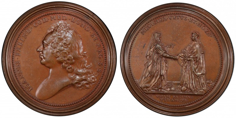 GREAT BRITAIN: bronzed AE medal, 1727, Eimer-515, 57mm, Death of John Freind, me...