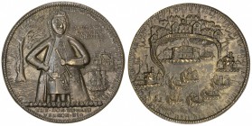 GREAT BRITAIN: AE medal (18.35g), 1739, Adams & Chao-FCv 3-B; Betts-279, 40mm, Admiral Edward Vernon - Fort Chagre Taken medal, VICE AD RL OF THE BLEW...