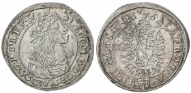HUNGARY: Leopold, 1657-1705, AR 15 krajczar (6.19g), 1676-KB, bust laureate right, legends on scroll // radiant Madonna and child, EF.