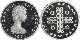 ISLE OF MAN: Elizabeth II, 1952-, platinum penny, 1975, KM-20b, Y-3B, 0.2443 oz pure platinum, Celtic Cross, in plush black card (cut from proof set),...