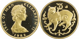 ISLE OF MAN: Elizabeth II, 1952-, AV penny, 1982, KM-59c, AGW 0.2093 oz, manx cat, with baby crib privy mark in reverse field, in plush black card (cu...