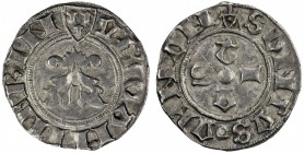CAMERINO: AR mezzo grosso (0.82g), ND, Biaggi-523, Governo Popolare (1434-1444) issue, large ornate A within beaded circle with arms of Camerino and ....