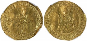 MODENA: Ercole II d'Este, 1534-1559, AV scudo del sole (3.11g), Fr-761, HERCVLES II DVX FERRARIAE IIII, cross fleury // S GEMINIANVS MVTINENSIS PONT, ...