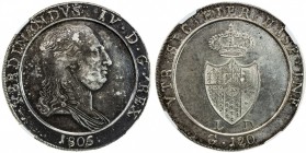 NAPLES & SICILY: Ferdinando IV, 1799-1806, AR 120 grana, 1805, Cr-99.1, KM-246., mintmaster LD, lightly toned, NGC graded AU50.