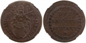 PAPAL STATES: Pius VI, 1775-1799, AE 2 baiocchi, year 12 (1786), KM-1226.1, NGC graded MS65 BR.