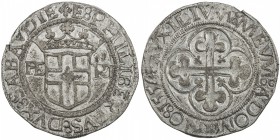 SAVOY: Emanuele Filiberto, 1553-1580, AR 4 grossi (5.61g), 1556, Biaggi-436e, MIR-518d, lustrous, nice strike, Choice EF.
