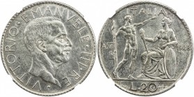 ITALY: Vittorio Emanuele III, 1900-1946, AR 20 lire, 1928-R, KM-69, cleaned, NGC graded UNC details.
