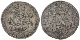 HOLLAND: Dutch Republic, AR ducaton, 1672, Dav-4932, Delmonte-1018, possible contemporary imitation, with shortened obverse legend, knight riding righ...