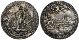 NETHERLANDS: AR medal (45.31g), 1650, 62mm " Attack on Amsterdam " cast silver medal by Dirck van Rijswijk, HEER U HANT VERWINT HET AL EN GEEFT ONS VR...