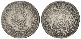 DANZIG: Johann Casimir, 1639-1669, AR ort (5.50g), 1651, KM-54, initials GR, VF.