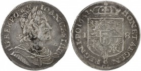 POLAND: Jan II Kazimierz Waza, 1649-1668, AR 18 groszy, 1652, KM-88.1, Gumowski-1731, initials MW, tiny clip at 5:00, reverse rim a bit weak, VF.