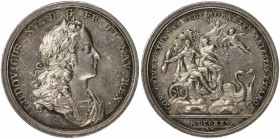POLAND: AR medal (20.35g), 1725, Forrer VI, 254; Bernheimer-225, 38mm silver medal for the Marraige of Louis XV to Maria Leszcyaska of Poland by Georg...