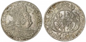 POLAND: August III, 1733-1763, AR 18 groszy (tympf) (5.89g), 1755, KM-148.2, mintmaster EC, EF-AU.