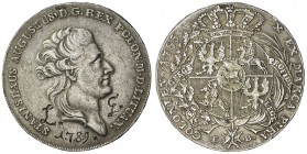 POLAND: Stanislaus Augustus, 1764-1795, AR thaler (8 zlotych) (27.99g), 1788, KM-200, Dav-1620, mintmaster EB, traces of mount removal at the top, wit...