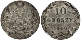 POLAND: Nicholas I, of Russia, 1825-1855, AR 10 groszy, 1840-MW, Cr-113a, NGC graded MS62.