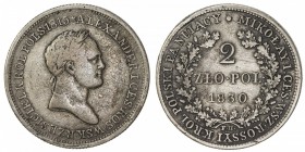 POLAND: Nicholas I, of Russia, 1825-1855, AR 2 zlote, 1830, Cr-115, mintmaster FH, pleasing F-VF, R.