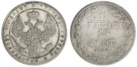 POLAND: Nicholas I, of Russia, 1825-1855, AR 10 zlotych (1½ roubles), Warsaw, 1836, Cr-134, bold VF.