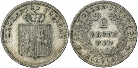 POLAND: November Uprising, 1830-1831, AR 2 zlote, 1831, Cr-123, mintmaster KG, usual adjustment marks, EF.