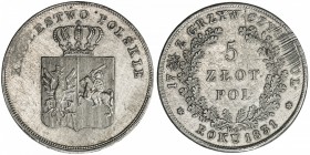 POLAND: November Uprising, 1830-1831, AR 5 zlotych, 1831, Cr-124, mintmaster KG, usual adjustment marks, EF-AU.