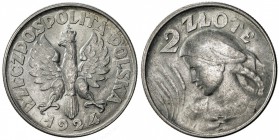 POLAND: Republic, AR 2 zlote, Philadelphia, 1924, Y-16, without torches around the date, UNC.