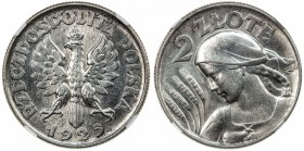 POLAND: Republic, AR 2 zlote, London, 1925, Y-16, NGC graded MS63.