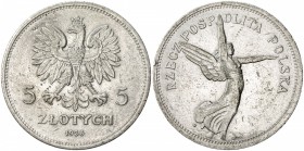 POLAND: Republic, AR 5 zlotych, 1928(w), Y-18, with arrow and letter K mintmark, light surface hairlines, EF-AU.