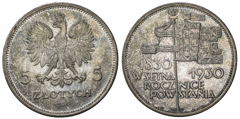 POLAND: Republic, AR 5 zlotych, 1930, Y-19, 100th Anniversary of the November Up...