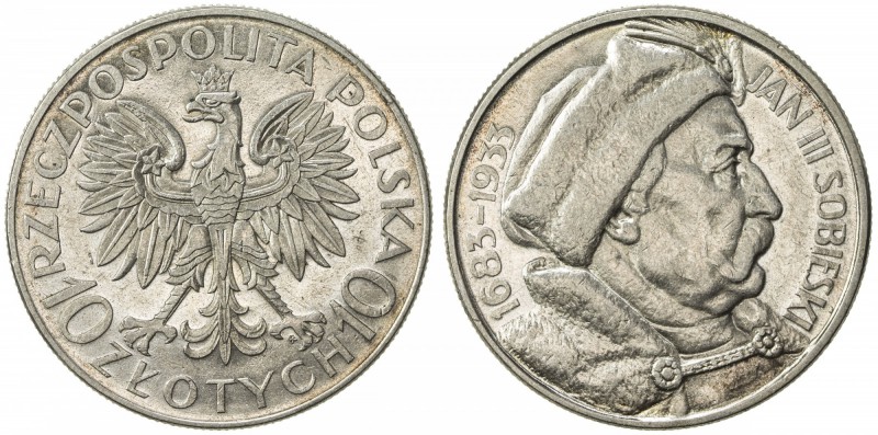 POLAND: Republic, AR 10 zlotych, 1933(w), Y-23, Jan III Sobieski's Victory over ...