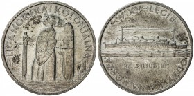 POLAND: AR medal, 1935, 34mm, 15th Anniversary of Recovering Access to the Sea, silver medal by Tadeusza Breyera, LIGA MORSKA I KOLONJALNA around symb...